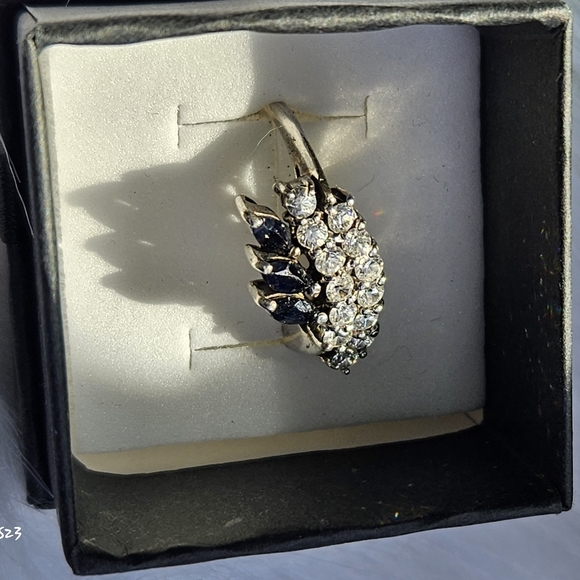 Sapphire & Cz Silver Size 7 Ring - Picture 3 of 10